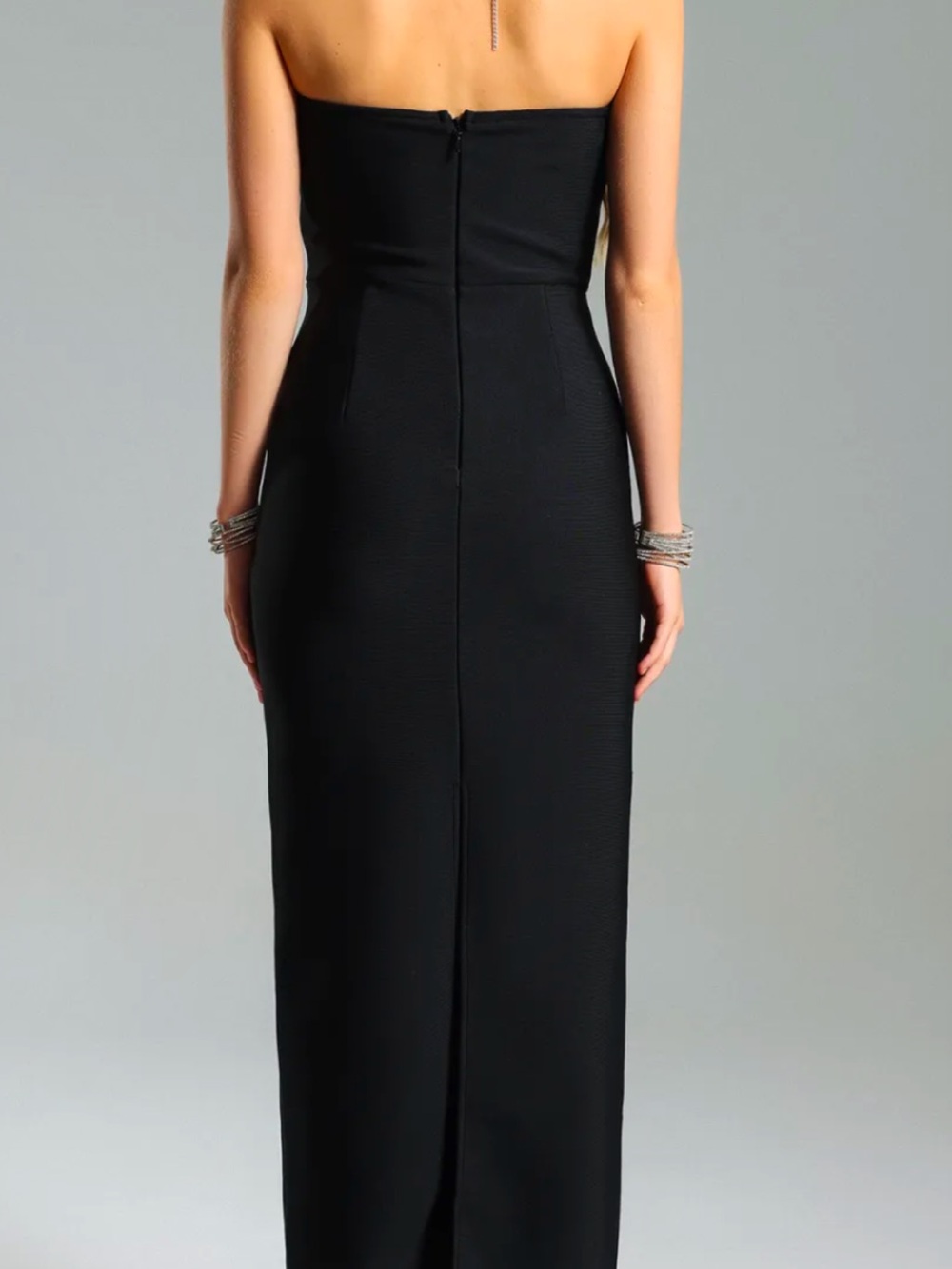 Strapless Black Evening Gown with Silver Embellished Neckline - Picture 2 of 3